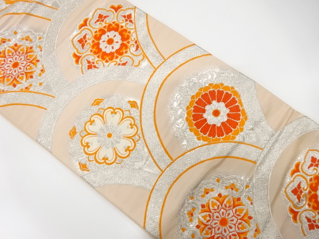 JAPANESE KIMONO / ANTIQUE FUKURO OBI / SILK / WOVEN FLORAL CREST